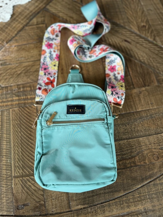 Kedzie Handbags - Kedzie Mint Crossbody Bag with Floral Strap